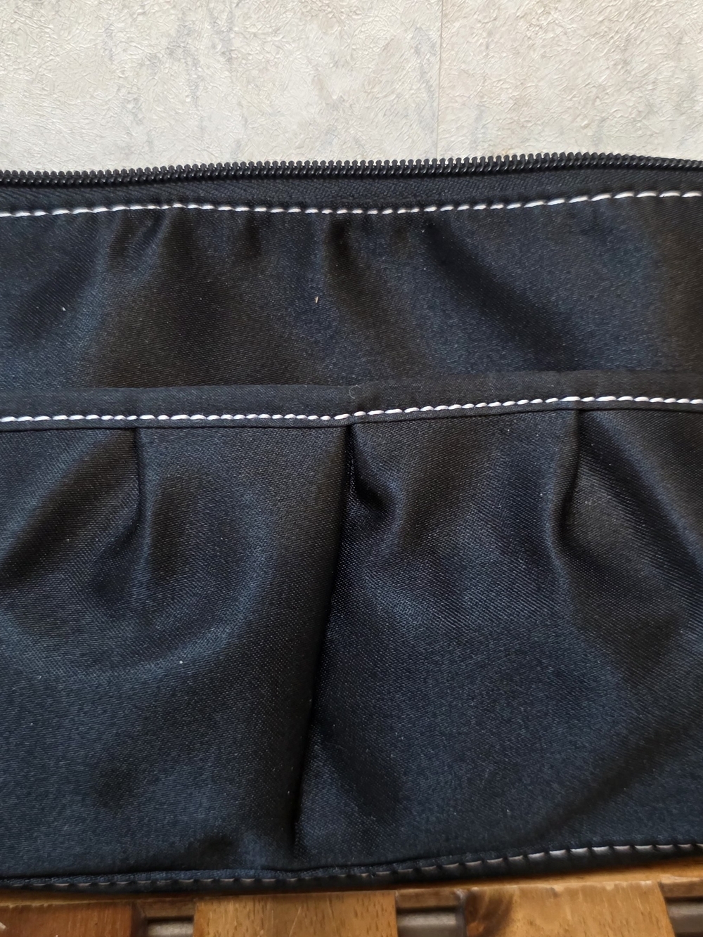 Borghese Black Pleated Cosmetic Pouch with Contrast Stitching
